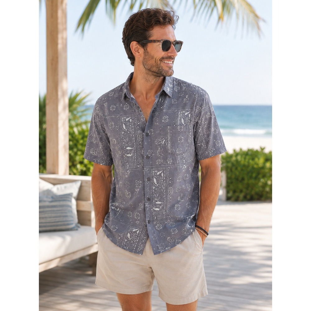 Huk XL Bandana Paisley‎ Fishing Shirt Coastal Outdoorsman Western Performance